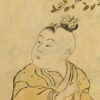 Une jeune fille avec une mèche de cheveux attachée au somment du front et un chignon au sommet du crâne