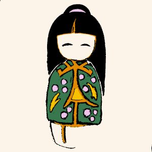 Kokeshi au kimono vert